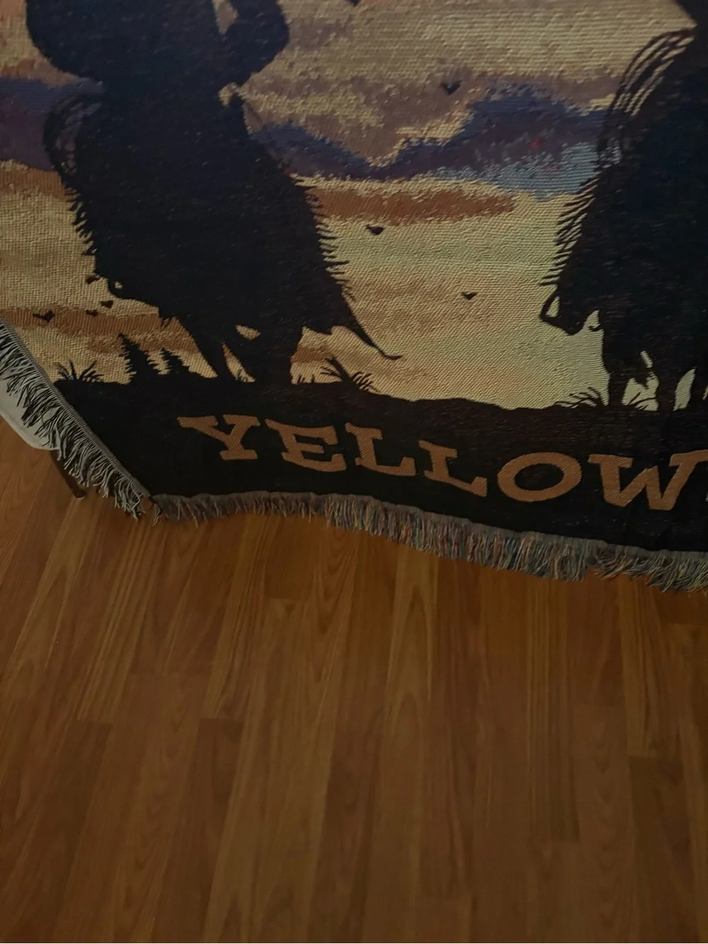 Yellowstone Cowboy Silhouette Woven Throw Blanket - Sunset Colors
